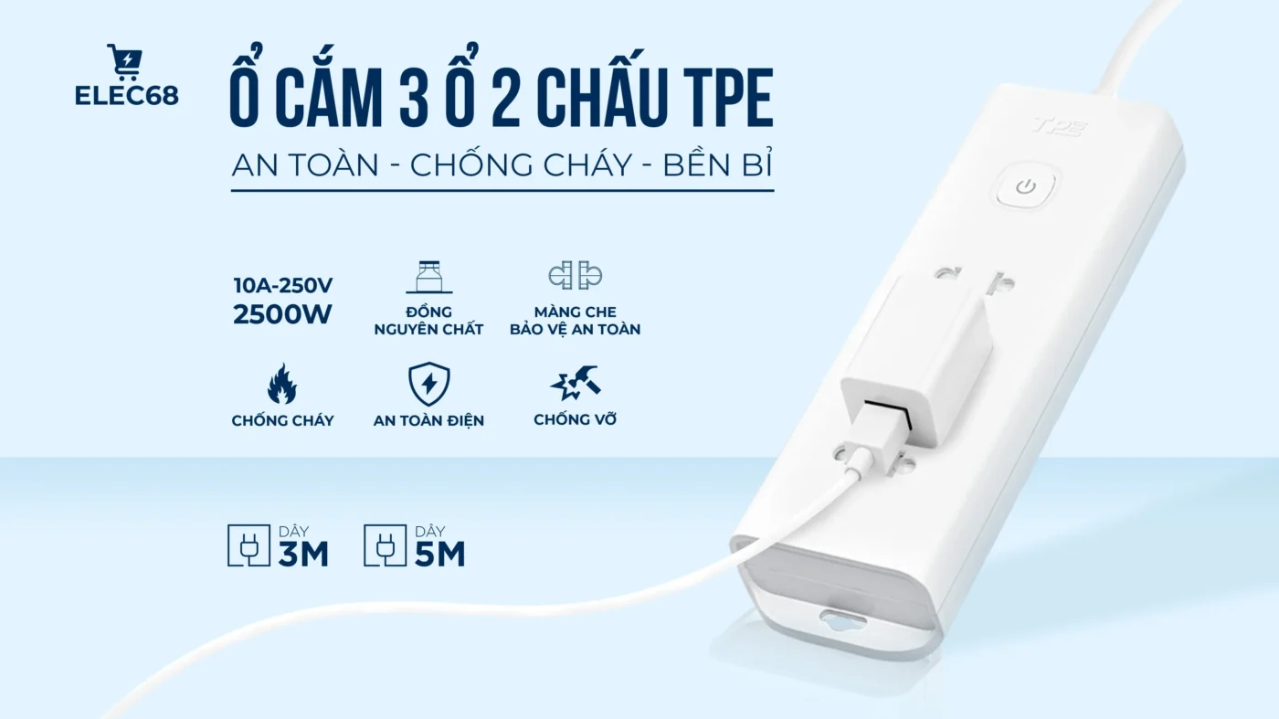 ổ cắm 3 ổ 2 chấu
